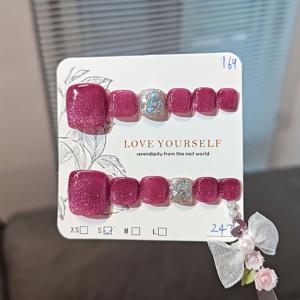 TEMU 순수 핸드메이드 프레스온 네일 스티커, 와일드 베리 골든 글리터 & 드래곤프루트 옴브레 디자인 DIY 발톱용 반짝이는 인조 네일 팁