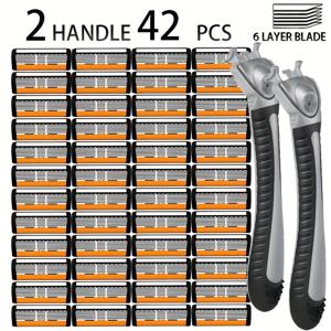 TEMU 남성용 6겹 블레이드 수동 면도기, 360° 부유 헤드로 정밀한 얼굴 컨투어링, 면도 후 윤활 스트립 자극, 편안하고 깨끗한 그루밍을 위한 인체공학적 미끄럼 방지 핸들, 남성용 면도기, 남성용 면도기 기계, 얼굴 제모기, 면도기, 빠른 머리 면도 헤어 클리퍼, 남성용 면도기 블레이드