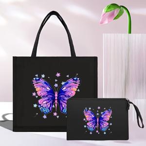 TEMU 미적 감각과 실용성을 결합한 이 나비 프린트 세트는 토트백과 동전 지갑으로 구성되어 있으며, 스타일리시하고 기능적이며, 고정된 어깨 스트랩이 특징이며, 일상적인 통근 또는 여행에 적합합니다.