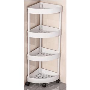 TEMU 부채꼴형 4단 수납 선반, 48가지 시나리오에 적합. 회전 바퀴 욕실 코너 선반, 코너 삼각형 랙, 공간 절약형 90도 각도 디자인, 도톰하고 높이가 높아진 구멍이 뚫린 배수구 플라스틱 소재. 욕실, 주방, 침실, 거실용 다용도 랙