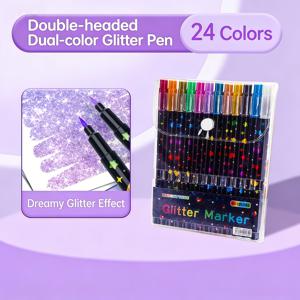 TEMU 듀얼팁 글리터 마커 세트 - 생생한 색상의 미세한 포인트 워터컬러 펜, 내구성 있는 마커, DIY 공예, 카드, 머그잔, 나무 DIY 장식, 스케치, 전문 수제 예술, 아트 페인팅 및 컬러링에 이상적