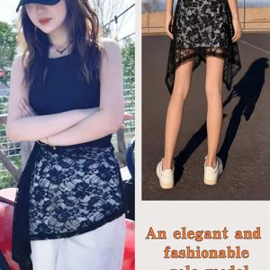 TEMU 우아한 디티 플로럴 레이스 스커트 | 비대칭 짧은 길이, 루즈핏, 올 시즌 패셔너블 레트로 디자인