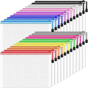 TEMU 24-팩 B4 메쉬 지퍼백, 12가지 색상, 15x11인치 (38.1x27.9cm), 클래식 스타일 PVC, 오피스 및 학교 용품 정리용 방수 다기능 지퍼백