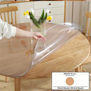 TEMU 2mm 투명 라운드 PVC 테이블보, 두꺼운 테이블 표면 보호 필름, 무취, 내구성 있는, 열에 강한 가정용 및 호텔용 테이블보 보호 필름
