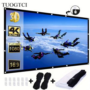 TEMU 150인치 4K 울트라 HD 홈 시어터 스크린 - 슬릭 폴리에스터 패브릭, 고대비 및 넓은 시야각, 풀 HD 1080P 해상도, 쉬운 설치를 위한 마운팅 하드웨어 포함