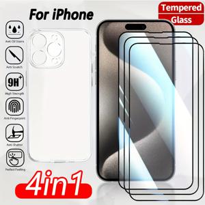 TEMU 아이폰 11/12/13/14/15/16/16 프로/프로 맥스/16E용 4-in-1 키트, 고화질 강화 유리 스크린 보호 필름 3개 + 투명 소프트 폰 케이스 1개 포함. 아이폰 보호 키트, 강화 유리 스크린 프로텍터, 폰 소프트 케이스, 아이팟 스크린, 아이호프 폰, 완전한 강화 스크린