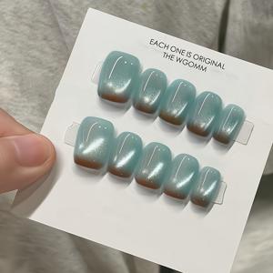 TEMU 10개입 민트 초콜릿 쿨감 캣아이 스타일 누르는 방식의 숏 인조 손톱, 데일리 시크 청록색 숏 사다리꼴 스타일, 탈부착식 인조 손톱, 여성용 및 발렌타인데이 선물용, 보관함 포함