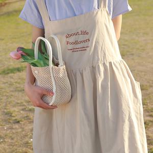 TEMU 일본 및 한국 스타일의 넉넉한 핏의 봄/여름 자수 앞치마, 사이즈 조절 가능, 큰 포켓 2개 포함, 플러스 사이즈 조끼 앞치마, 꽃집, 정원 가꾸기, 야외 바베큐, 가정 청소, 페인팅 등에 적합