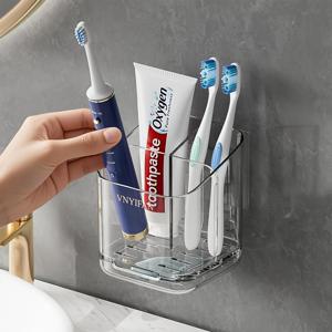 TEMU 1개 투명 벽걸이 칫솔걸이 (분리형 수납공간 & 배수 디자인) 욕실 공간절약 정리용품, 전동칫솔, 일반칫솔, 치약 정리에 완벽