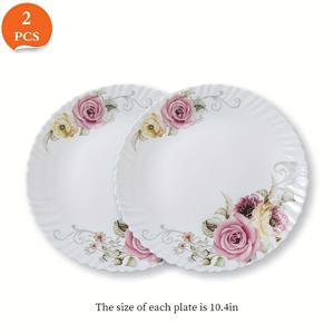 TEMU 2개/4개 10.4인치 / 7.4인치 Gesang 꽃/장미 프린트 유리 식판 원형 유리 식판, 가족, 파티에 적합