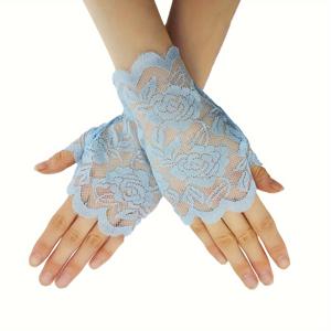 TEMU 영원하고 순간 1/6 쌍 여성 짧은 레이스 장갑 태양 차단 손가락 없는 신부 손목 장갑 오페라 저녁 결혼식 티 파티 프롬 코스프레 1980년대 선물