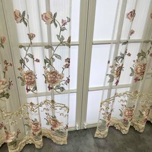 TEMU 유럽풍 고급 시어 커튼 2개 세트, 반짝이는 금색 실 꽃무늬 자수, 거실 및 침실에 적합. 고품질 러스틱 빈티지 보일 튤 창문 커튼, 로드 포켓 디자인