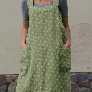 TEMU [재고 있음] 여성용 포켓 물방울 무늬 캐주얼 멜빵 원피스 앞치마