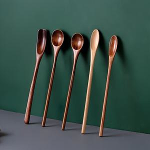 TEMU 5개 세트 나무 긴 손잡이 커피 스푼, 난무 천연 나무 스푼, 천연 나무 저어 스푼, 꿀 스푼 및 스푼, 결혼식 및 휴일 선물 바구니 필수품 - 7.8인치