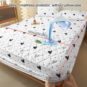 TEMU 심플하고 모던한 피부 친화적이며 통기성이 좋고 부드럽고 편안한 흰색 바탕에 대각선 격자무늬와 하트 패턴이 있는 방수 매트리스 프로텍터 1개. 프린트 침대 커버, 매트리스 커버, 매트리스 토퍼, 매트리스 슬립커버 또는 침실용 보호 커버. 매트리스 收到시트를 보호합니다. 가족과 친구를 위한 홈 텍스타일 선물. 침구류에는 베개 커버가 포함되지 않음