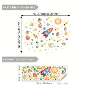 TEMU 30*90cm 우주비행사 로켓 스태틱 유리 스티커 양면 투명 디스플레이 케이스 장식 무접착 DJ7597-NL