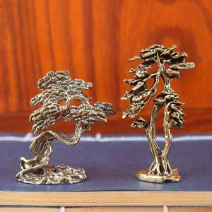 TEMU 2개 구리 분재 나무 조각상, 소나무와 가는 장수 환영 장식품, 장식용 차 종, 홈 오피스 공예 선물, 실내 장식, 황동, 다용도 공간 호환