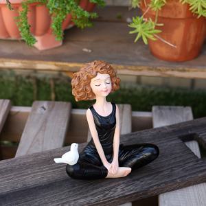 TEMU 1개 요가 소녀와 새 피규어, 높이 5.11인치, 창의적인 야외 정원 장식, 정원 장면 연출에 적합, 수제 레진 공예