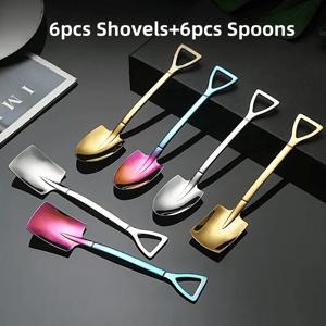 TEMU 6/12개 스테인리스 스틸 미니 삽 스푼 세트, 독특한 디저트 & 커피 서빙 도구, 주방 & 식당용 과일 & 가젯, 전원 불필요