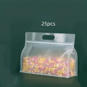 TEMU 25개입 투명 재사용 가능 스탠드형 팔각 지퍼백 - 무코팅 소재 내구성 식품 보관용기, 간식, 팬트리, 여행 및 장기 사용용 (25개입)