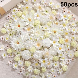 TEMU 50개 세라 플로라 인조 실크 장미 & 데이지 꽃 머리 대량 구매 - 현실적인 인조 데이지, 레이어드 꽃잎, DIY 웨딩, 베이비 샤워, 졸업 부케, 화환, 가랜드, 신부 파티 장식 - 생생한 인조 꽃 (없음)