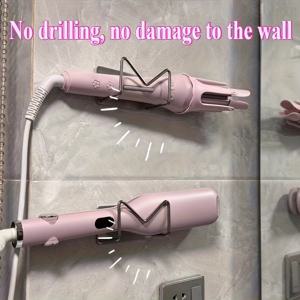 TEMU 무타공 벽걸이형 헤어 스트레이트너 보관대 2개 - 스테인리스 스틸 욕실 선반, 강력 접착제 다용도 공간 절약형 공구 랙, 미용 용품, 안경에 적합, 디자인, 설치 시 드릴링 불필요, 선반