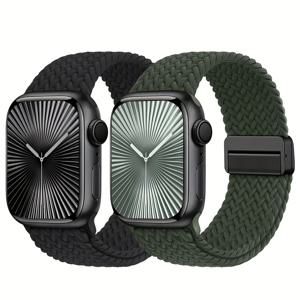 TEMU 애플워치 울트라/11/10/9/8/7/6/5/4/SE/3 호환용 자석 조절식 버클 나일론 시계 밴드 2개 세트, iWatch 49mm 46mm 42mm 45mm 41mm 44mm 40mm 38mm용 스트랩, 신축성 나일론 시계 밴드 (스트랩만 해당, 시계 미포함)