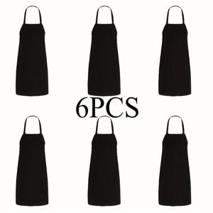TEMU 6개 세트의 세련된 고품질 블랙 앞치마 (대형 포켓 포함) - 튼튼한 소재, 요리, 그릴, 야외 행사, 주방 및 가정용 앞치마로 적합