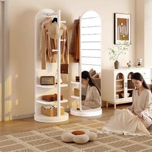 TEMU 다용도 360도 회전 전신거울 행거, 스탠드형 수납 전신거울.침실, 거실 등에 이상적 우드 옷걸이 거울. 43x165cm