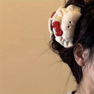 TEMU 귀여운 리본 & 블러쉬 만두 머리 클로 - 대형, 여성용 달콤한 패브릭 상어 클립 | 데이에 완벽함