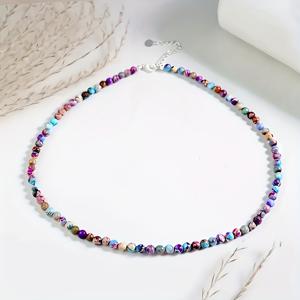 TEMU 1개 자연산 보라색 스톤 비즈 초커 목걸이 - 그녀를 위한 세련된 심플한 선물