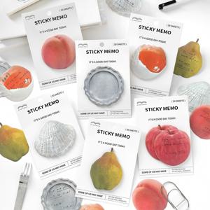 TEMU 180매/6개입 귀여운 과일 및 음식 테마 스티커 메모 | 복숭아, 배, 사과, 조개, 은판, 계란 디자인 포함, 스크랩북 및 메모 작성용