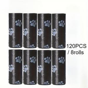 TEMU 120개/8롤 두꺼운 누출 방지 애완 동물 배변 봉투 | 귀여운 발자국 디자인의 간편한 청소 폴리에틸렌 소재, 냄새 밀봉, 사각형 모양, 강아지 및 고양이에게 적합, 디스펜서 호환, 내구성