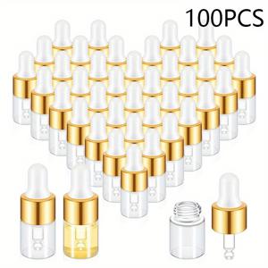 TEMU 100개 1ml/5ml 유리 드로퍼 병, 골드 컵 포함 - 에센셜 오일 및 작은 샘플용 투명한 빈 피펙트 병, 손세척만, 향수 피펙트 병 | 세련된 드로퍼 병 | 내구성 있는 플라스틱 병