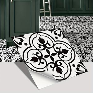 TEMU 24/48개 접착식 바닥 타일 스티커 - 방수 PVC 자체 접착 비닐 데칼, 꽃무늬 패턴, 7.87x7.87인치 직사각형 벽 및 바닥용 데칼, 주방 백스플래시, 욕실, 침실, 난로 테이블 장식