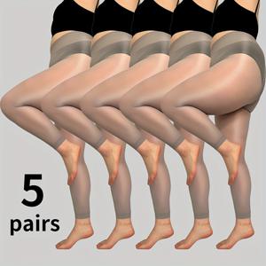 TEMU 5켤레 섹시한 9단 광택 말 오일 스타킹, 부드러운 빅사이즈 회색 9단 타이트 레깅스, 얇고 찢어짐 방지 팬티스타킹
