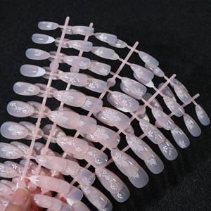 TEMU 120개 짧은 아몬드 스틸레토 프렌치 프레스온 네일 - 누드 핑크에 우아한 화이트 플로럴 & 리프 디자인, 자연스러운 룩을 위한 풀 커버 착용 가능한 인조 네일 팁, 스틸레토 네일