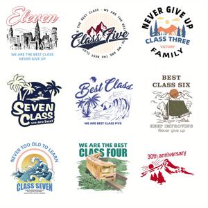 TEMU 9pcs 세트, 산을 본 풍경 및 영감을 주는 인용문 열전달 스티커, 폴리에스테르, 혼합 색상, 티셔츠, 마스크, 배낭, 청바지, 모자, 베개, 쉬운 프레스, 세탁 가능, 패션적인 개인화된 디자인 스티커