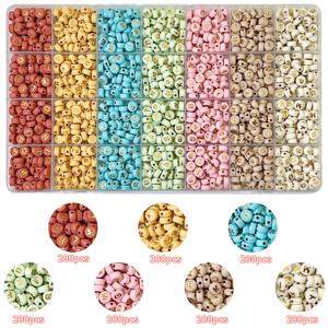 TEMU 1400개 28 그리드 A-Z 연한 색상 시리즈 빨강, 노랑, 파랑, 초록, 핑크, 베이지 골든 레터 플랫 원형 아크릴 문자 비즈 - 주얼리 만들기 DIY 패션 팔찌 목걸이 공예 키트