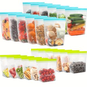 TEMU 24개 재사용 가능한 냉동 보관 백, 식기세척기 및 전자레인지 사용 가능, 이 샌드위치 백은 누출 방지 기능이 있으며 실리콘 무첨가, 식사 준비에 적합 - 12개 갤런 사이즈 샌드위치 백 포함