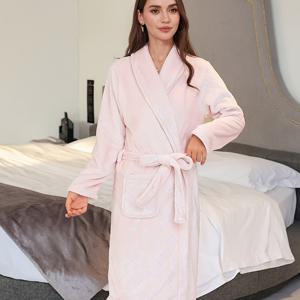 TEMU 가을 겨울용 두꺼운 우아한 핑크색 로브 + 벨벳 따뜻한 여성용 긴팔 잠옷