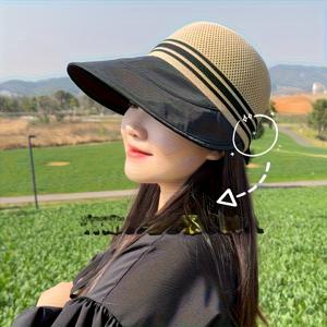 TEMU 1개, 야외 활동 필수 아이템, 여성용 와이드 브림 썬햇, 봄 여름 메쉬 탑 포니테일 슬릿 베이스볼 캡, 클래식, 다용도, 패셔너블하고 스타일리시