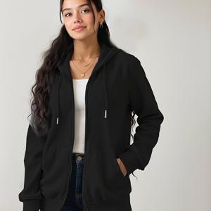 TEMU 패션 롱슬리브 솔리드 컬러 지퍼업 후드티, 두꺼운 캥거루 포켓 캐주얼 다용도 가을 겨울용