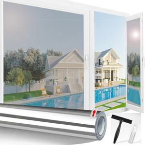 TEMU 단방향 투시 프라이버시 필름 1롤, 빛 차단, 자외선 차단, 햇빛 보호, 비산 방지, 거울 프라이버시 유리 필름, 자외선 및 적외선 차단, 정전식 부착 PVC 탈부착형, 무료 도구 포함, 가정용 발코니, 사무실 창문, 공장 등에 적합