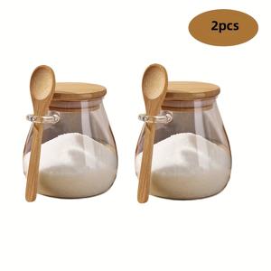 TEMU 스푼 뚜껑이 있는 스낵용 투명 유리 보관 용기 2/4개 세트. 이 다기능 밀폐 병은 재사용 가능한 원형 용기이며 커피, 설탕, 차, 소금, 오트밀, 사탕, 향신료 보관에 적합하며 가정, 레스토랑에 이상적입니다.