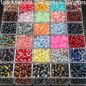 TEMU 750개 6mm 플로럴 그라데이션 유리 비즈, 주얼리 제작에 적합, 버블 인조 자드 아이스 투명 비즈 - 드림 듀얼 컬러 그라데이션 크랙 유리 비즈 - 주얼리 제작, 팔찌, 목걸이에 적합한 30가지 생생한 색상