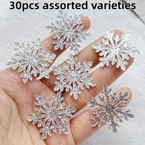 TEMU 30개 반짝이는 아크릴 플랫 눈꽃 비즈 - 뾰족한 끝 DIY 주얼리 만들기, 크리스마스 공예, 겨울 비즈 프로젝트용 - 목걸이, 팔찌, 귀걸이, 머리핀 및 의류 장식에 적합 - 아크릴 비즈