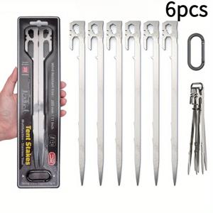 TEMU 12개/6개 팩 11.12인치 스테인리스 스틸 텐트 말뚝 - 강화된 폭풍 방지 설계, 캐노피/대형 텐트용 초경도. 모든 지형용(모래/눈/산). 다단계 방풍. 완벽한 추모 및 휴일 선물