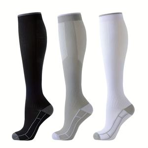 TEMU 남녀공용 베이직 컬러 압박 양말 3켤레, 부드럽고 피부 친화적인 일상용, 야외 피트니스, 러닝, 사이클링, 스포츠 및 장시간 서서 일하는 데 적합