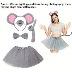TEMU 마우스와 염소 머리띠와 리본이 있는 여성용 동물 코스튬 5종 세트 (할로윈 롤플레잉용 스커트 의상 포함), 마우스 코스튬 파티 추가, 생일 및 크리스마스 축하 행사, 카니발 드레스 세트에 적합